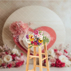 Aperturee - Aperturee Pink and White Floral Layered Heart Round Panel Photography Backdrop Romantic Valentine Wedding Baby Shower Decor