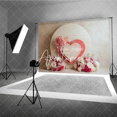 Aperturee - Aperturee Pink and White Floral Layered Heart Round Panel Photography Backdrop Romantic Valentine Wedding Baby Shower Decor