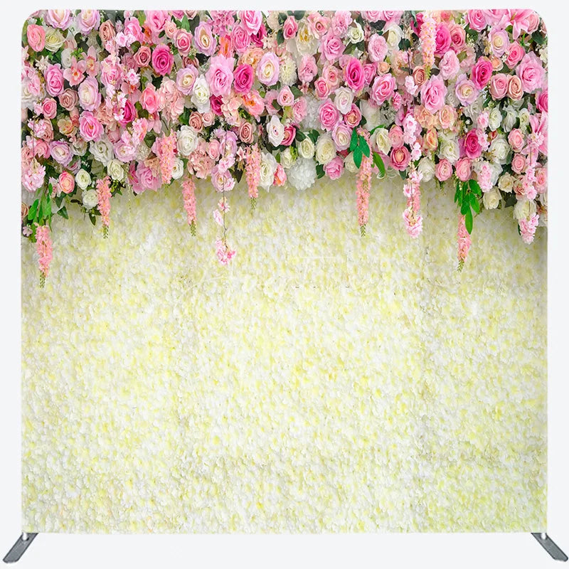 Aperturee - Aperturee Pink and White Rose Flower Wall Double Sided Backdrop Wedding Baby Shower Bridal Party Photo Booth Decor