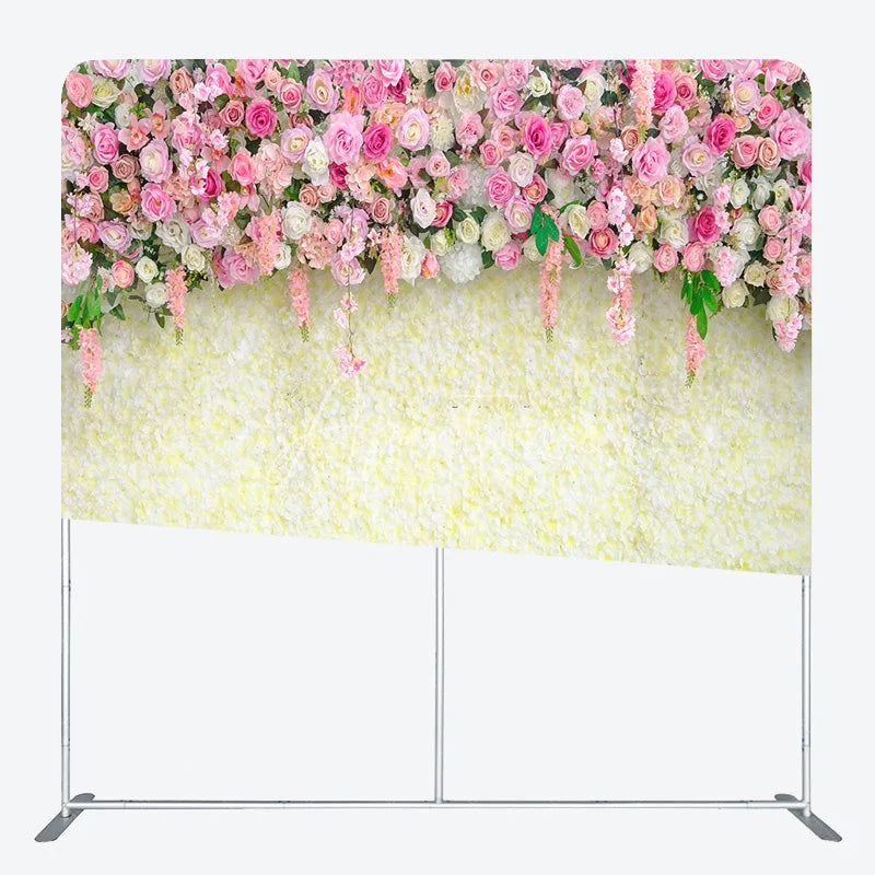 Aperturee - Aperturee Pink and White Rose Flower Wall Double Sided Backdrop Wedding Baby Shower Bridal Party Photo Booth Decor