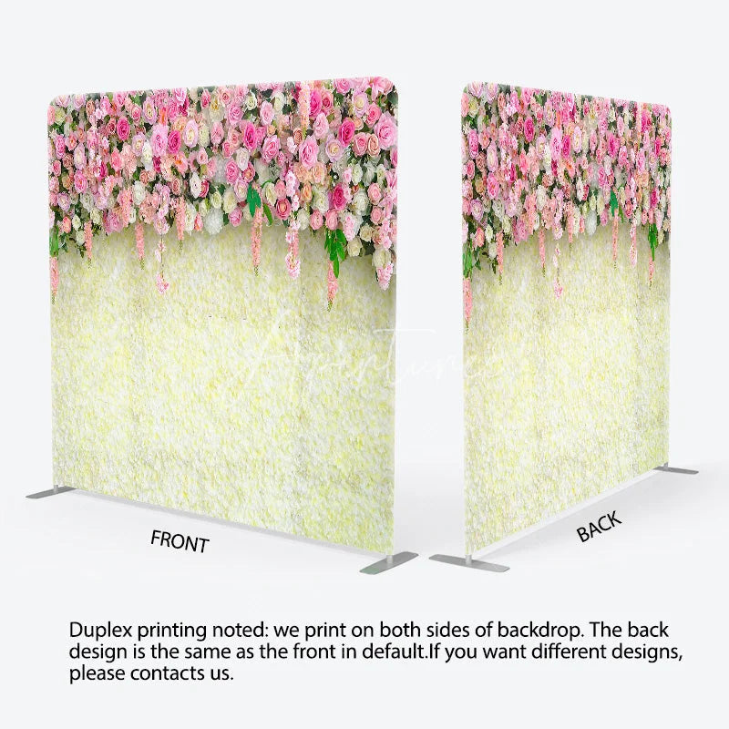 Aperturee - Aperturee Pink and White Rose Flower Wall Double Sided Backdrop Wedding Baby Shower Bridal Party Photo Booth Decor