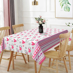 Aperturee - Aperturee Pink and White Sketch Heart Rectangle Tablecloth Sweet Love Doodle Design Girls Valentine Party Decor