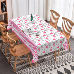 Aperturee - Aperturee Pink and White Sketch Heart Rectangle Tablecloth Sweet Love Doodle Design Girls Valentine Party Decor