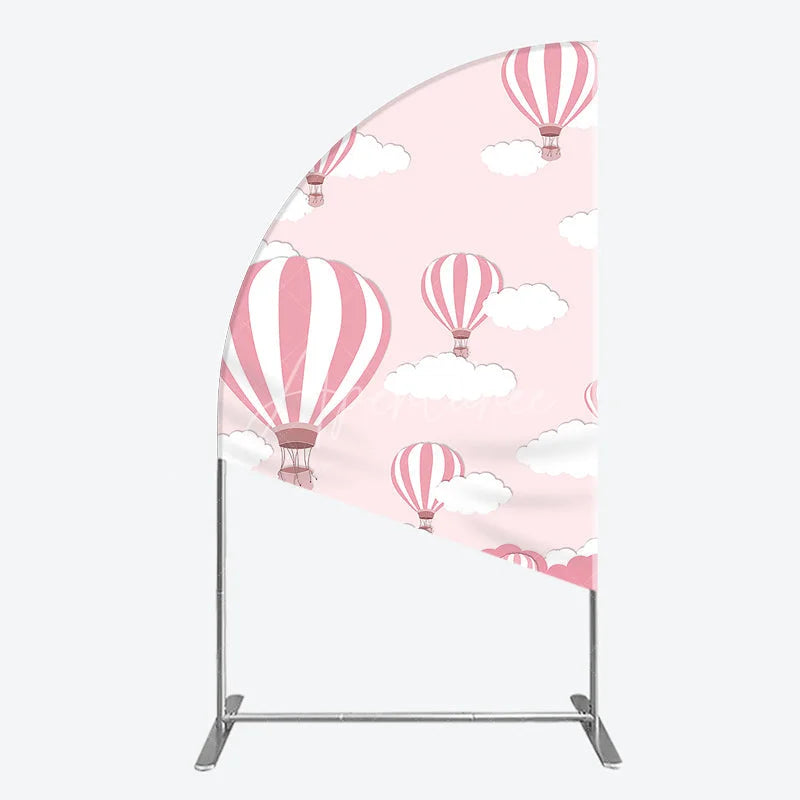 Aperturee - Aperturee Pink and White Striped Hot Air Balloon Half Moon Arch Backdrop Dreamy Sky Baby Shower Decor