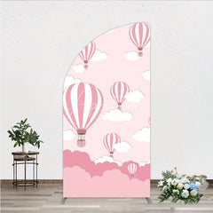 Aperturee - Aperturee Pink and White Striped Hot Air Balloon Half Moon Arch Backdrop Dreamy Sky Baby Shower Decor