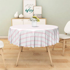 Aperturee - Aperturee Pink and White Striped Round Tablecloth Pastel Candy Stripe Table Cover for Birthday Party