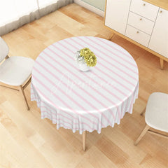 Aperturee - Aperturee Pink and White Striped Round Tablecloth Pastel Candy Stripe Table Cover for Birthday Party