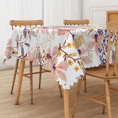 Aperturee - Aperturee Pink and Yellow Floral Tablecloth with Green Leaves for Spring and Summer Garden Party Decorations