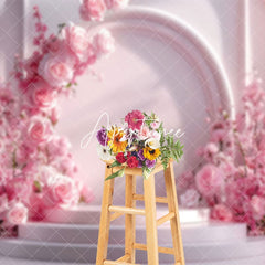 Aperturee - Aperturee Pink Arched Wall Romantic Rose Wedding Photo Backdrop