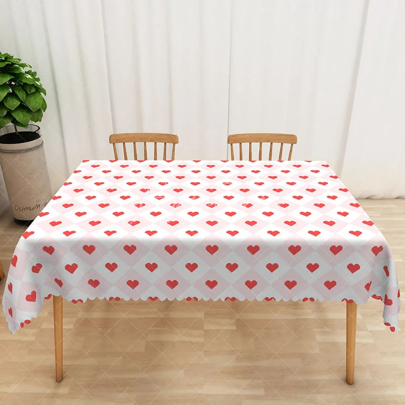 Aperturee - Aperturee Pink Argyle Heart Rectangle Tablecloth Geometric Diamond Love Pattern Table Cover Sweet Valentine Day Decor