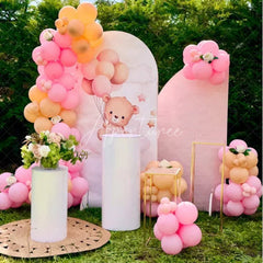 Aperturee - Aperturee Pink Balloon Sweet Teddy Baby Shower Arch Backdrop