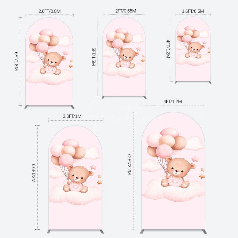 Aperturee - Aperturee Pink Balloon Sweet Teddy Baby Shower Arch Backdrop