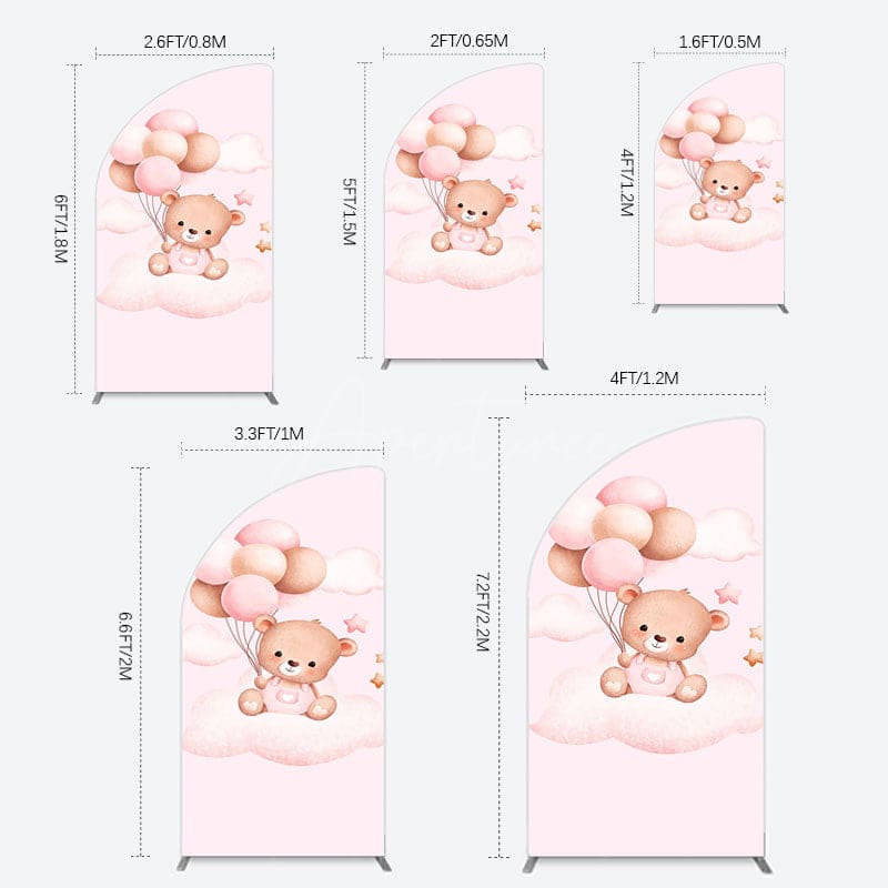 Aperturee - Aperturee Pink Balloon Sweet Teddy Baby Shower Half Moon Arch Backdrop