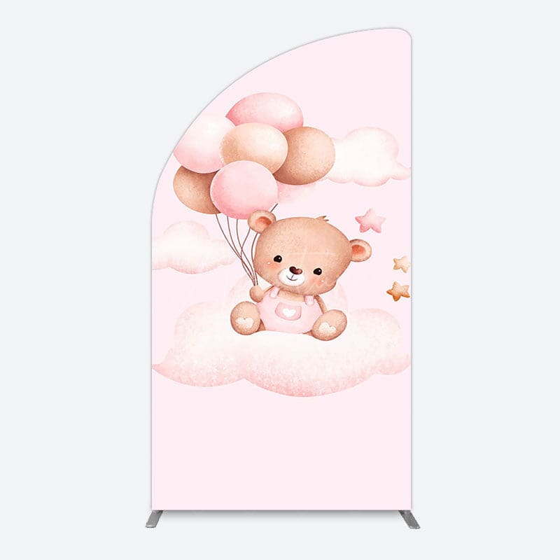 Aperturee - Aperturee Pink Balloon Sweet Teddy Baby Shower Half Moon Arch Backdrop