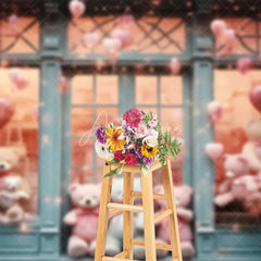 Aperturee - Aperturee Pink Balloons Bear Toy Store Valentines Day Backdrop