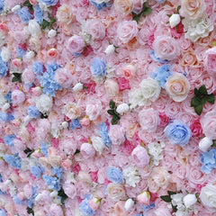 Aperturee - Aperturee Pink Blue and White Rose Hydrangea Artificial Flower Wall Elegant Floral Backdrop for Wedding Party Photo Booth