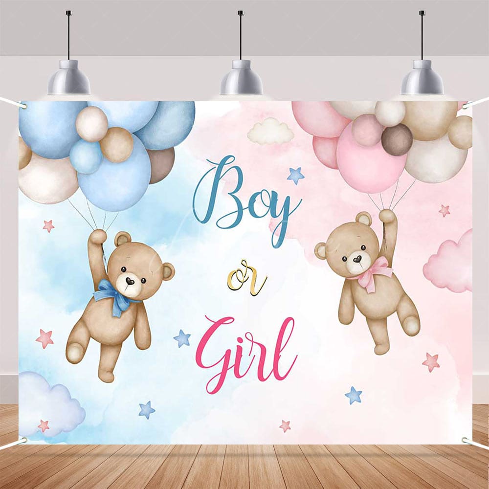 Aperturee - (Ship In 24HR) Aperturee Pink Blue Bear Boy Or Girl Baby Shower Backdrop