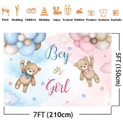 Aperturee - (Ship In 24HR) Aperturee Pink Blue Bear Boy Or Girl Baby Shower Backdrop