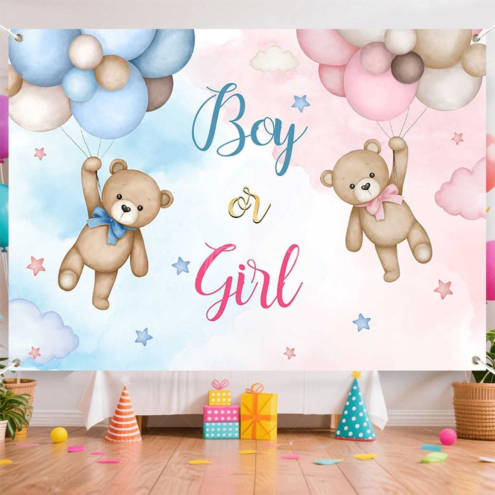 Aperturee - (Ship In 24HR) Aperturee Pink Blue Bear Boy Or Girl Baby Shower Backdrop