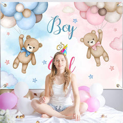 Aperturee - (Ship In 24HR) Aperturee Pink Blue Bear Boy Or Girl Baby Shower Backdrop