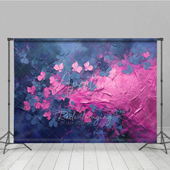 Aperturee - Aperturee Pink Blue Impasto Floral Backdrop Textured Oil Painting Flowers Dark Background Artistic Photography Banner
