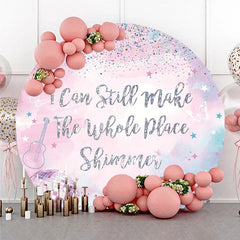 Aperturee - Aperturee Pink Blue Purple Watercolor Shimmering Round Backdrop with Disco Ball and Guitar for Party Celebration