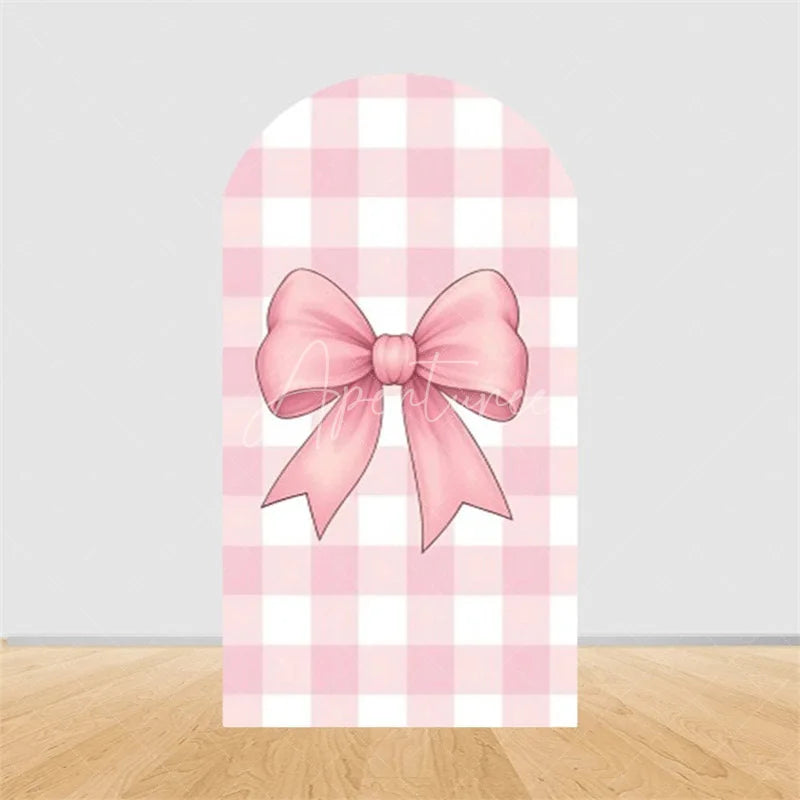 Aperturee - Aperturee Pink Bow Arch Backdrop Watercolor Ribbon Princess Birthday Party Decor Coquette Girl Baby Shower Prop