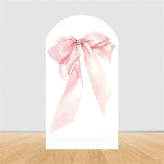 Aperturee - Aperturee Pink Bow Arch Backdrop Watercolor Ribbon Princess Birthday Party Decor Coquette Girl Baby Shower Prop