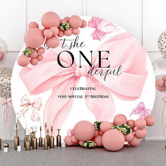 Aperturee - Aperturee Pink Bow Isn’t She ONEderful 1st Birthday Round Backdrop Sweet Girl Very Special First Birthday Party Banner