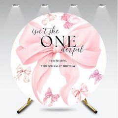 Aperturee - Aperturee Pink Bow Isn’t She ONEderful 1st Birthday Round Backdrop Sweet Girl Very Special First Birthday Party Banner
