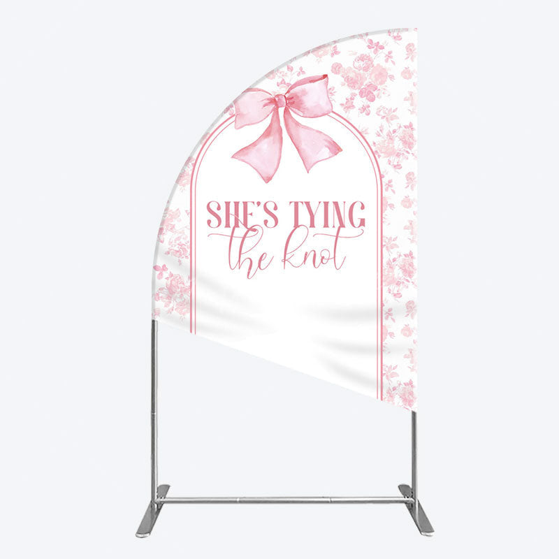 Aperturee - Aperturee Pink Bow Shes Tying The Knot Bridal Shower Half Moon Arch Backdrop