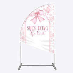 Aperturee - Aperturee Pink Bow Shes Tying The Knot Bridal Shower Half Moon Arch Backdrop