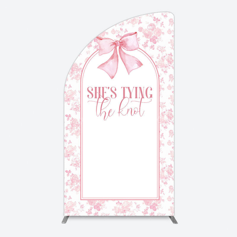Aperturee - Aperturee Pink Bow Shes Tying The Knot Bridal Shower Half Moon Arch Backdrop