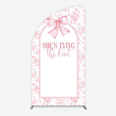 Aperturee - Aperturee Pink Bow Shes Tying The Knot Bridal Shower Half Moon Arch Backdrop