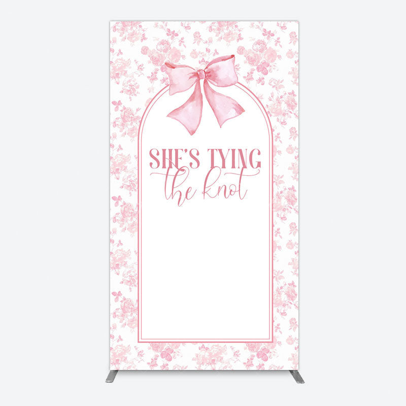 Aperturee - Aperturee Pink Bow Shes Tying The Knot Bridal Shower Rectangle Backdrop