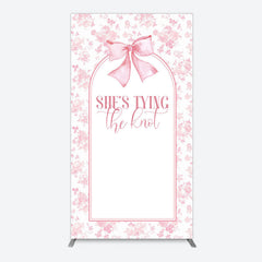 Aperturee - Aperturee Pink Bow Shes Tying The Knot Bridal Shower Rectangle Backdrop