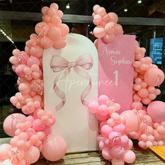 Aperturee - Aperturee Pink Bow White Birthday Party Arch Backdrop