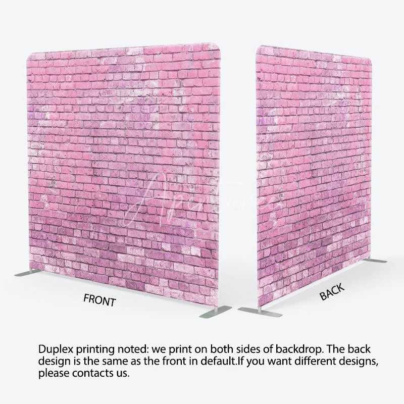 Aperturee - Aperturee Pink Brick Wall Double-Sided Tension Fabric Backdrop for Chic Party Decor Urban Loft Style Photo Booth