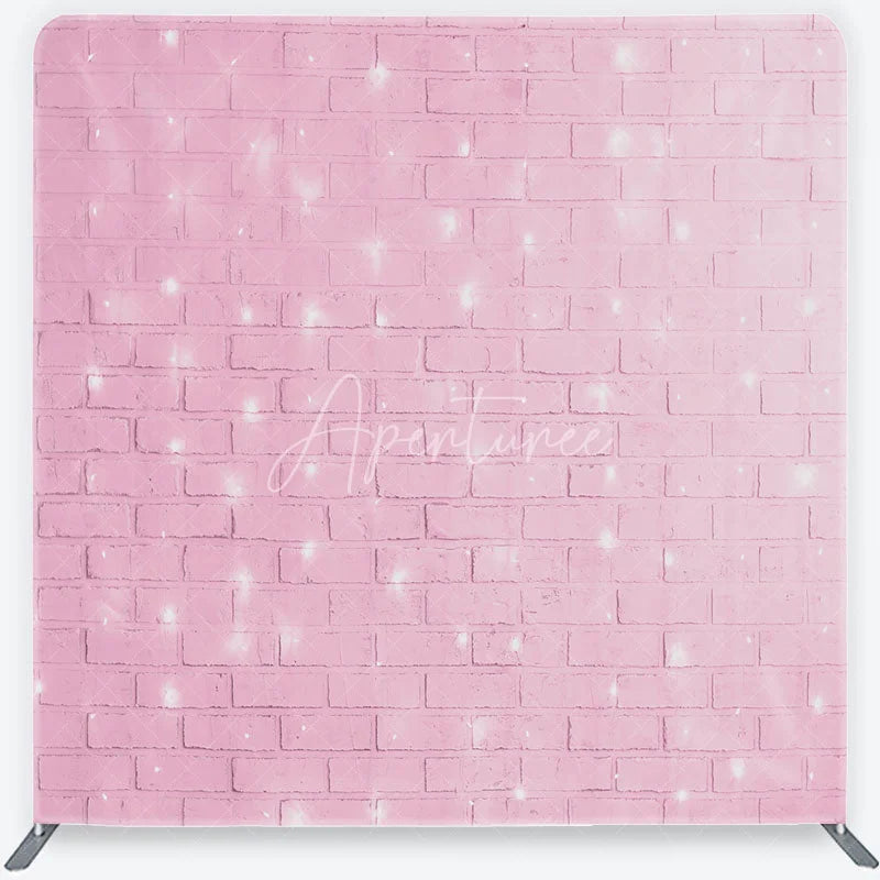 Aperturee - Aperturee Pink Brick Wall with Fairy Lights Tension Fabric Backdrop Sweet Girl Room Photography Background