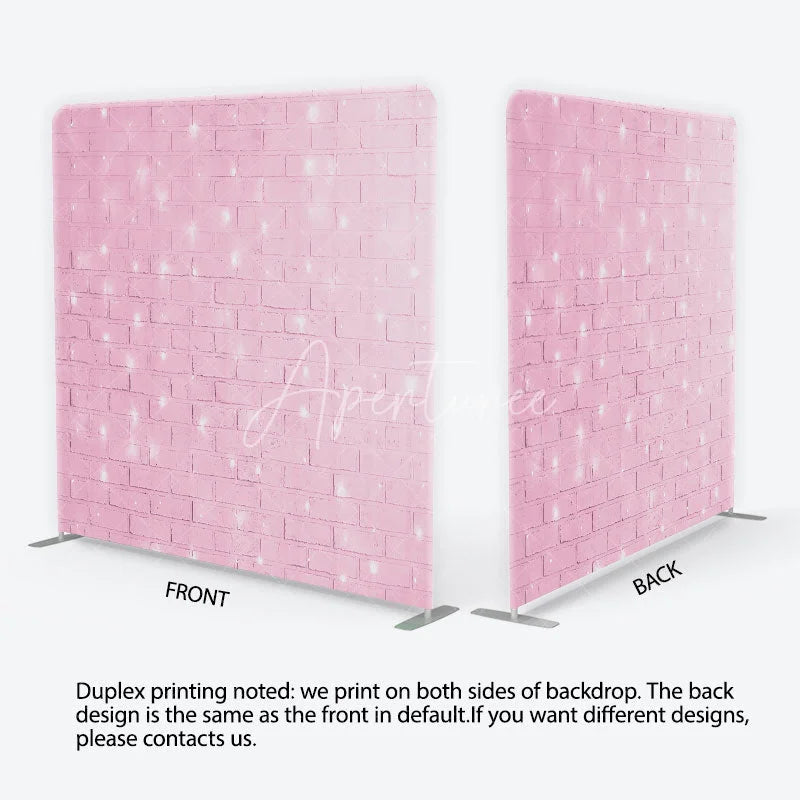 Aperturee - Aperturee Pink Brick Wall with Fairy Lights Tension Fabric Backdrop Sweet Girl Room Photography Background