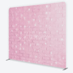 Aperturee - Aperturee Pink Brick Wall with Fairy Lights Tension Fabric Backdrop Sweet Girl Room Photography Background
