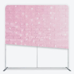 Aperturee - Aperturee Pink Brick Wall with Fairy Lights Tension Fabric Backdrop Sweet Girl Room Photography Background