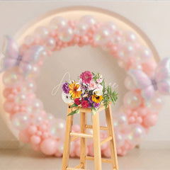 Aperturee - Aperturee Pink Butterfly Balloon Wreath Photography Backdrop Iridescent Balloons for First Birthday Girl’s Cake Smash Decor