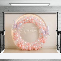 Aperturee - Aperturee Pink Butterfly Balloon Wreath Photography Backdrop Iridescent Balloons for First Birthday Girl’s Cake Smash Decor
