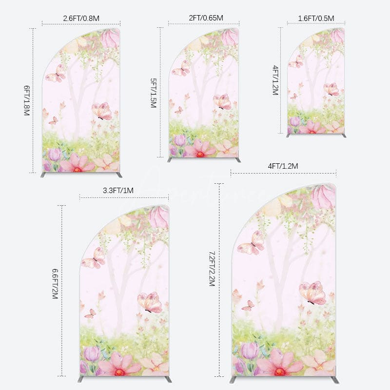 Aperturee - Aperturee Pink Butterfly Spring Cartoon Birthday Half Moon Arch Backdrop