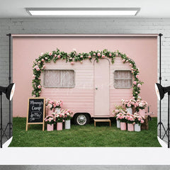 Aperturee - Aperturee Pink Camper Floral Spring Grass Combo Set Backdrop