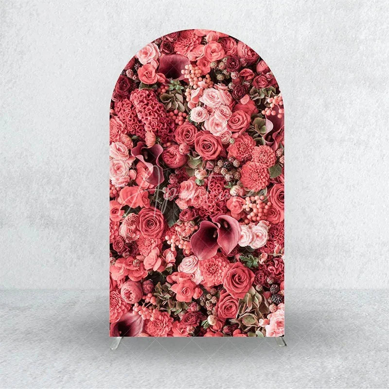 Aperturee - Aperturee Pink Carnation Floral Wall Arch Backdrop 3D Flowers Photo Prop Elegant Wedding Bridal Shower Decor