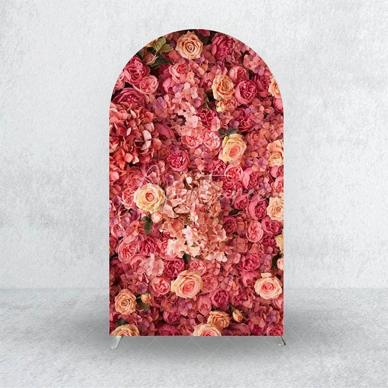 Aperturee - Aperturee Pink Carnation Floral Wall Arch Backdrop 3D Flowers Photo Prop Elegant Wedding Bridal Shower Decor