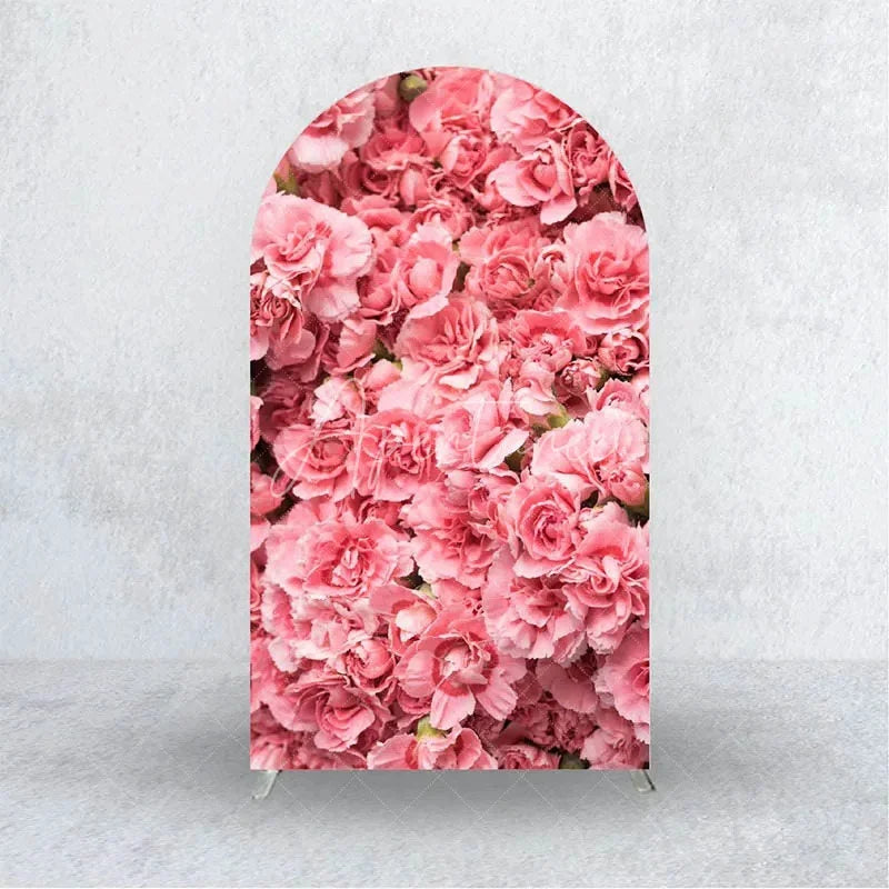 Aperturee - Aperturee Pink Carnation Floral Wall Arch Backdrop 3D Flowers Photo Prop Elegant Wedding Bridal Shower Decor