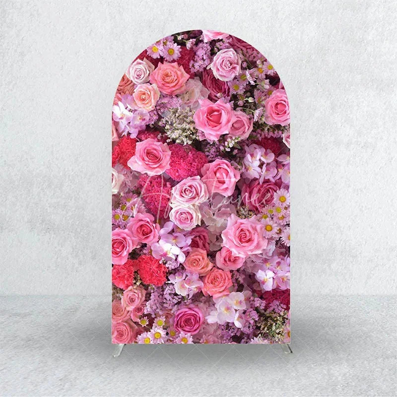 Aperturee - Aperturee Pink Carnation Floral Wall Arch Backdrop 3D Flowers Photo Prop Elegant Wedding Bridal Shower Decor